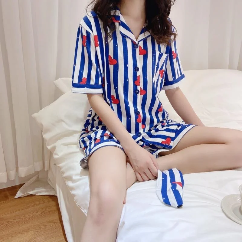 Summer BT21 Surrounding Anime Kawaii Pajama Set Girl Cartoon Casual Short Sleeved T-shirt Shorts Two Piece Home Furnishing Set