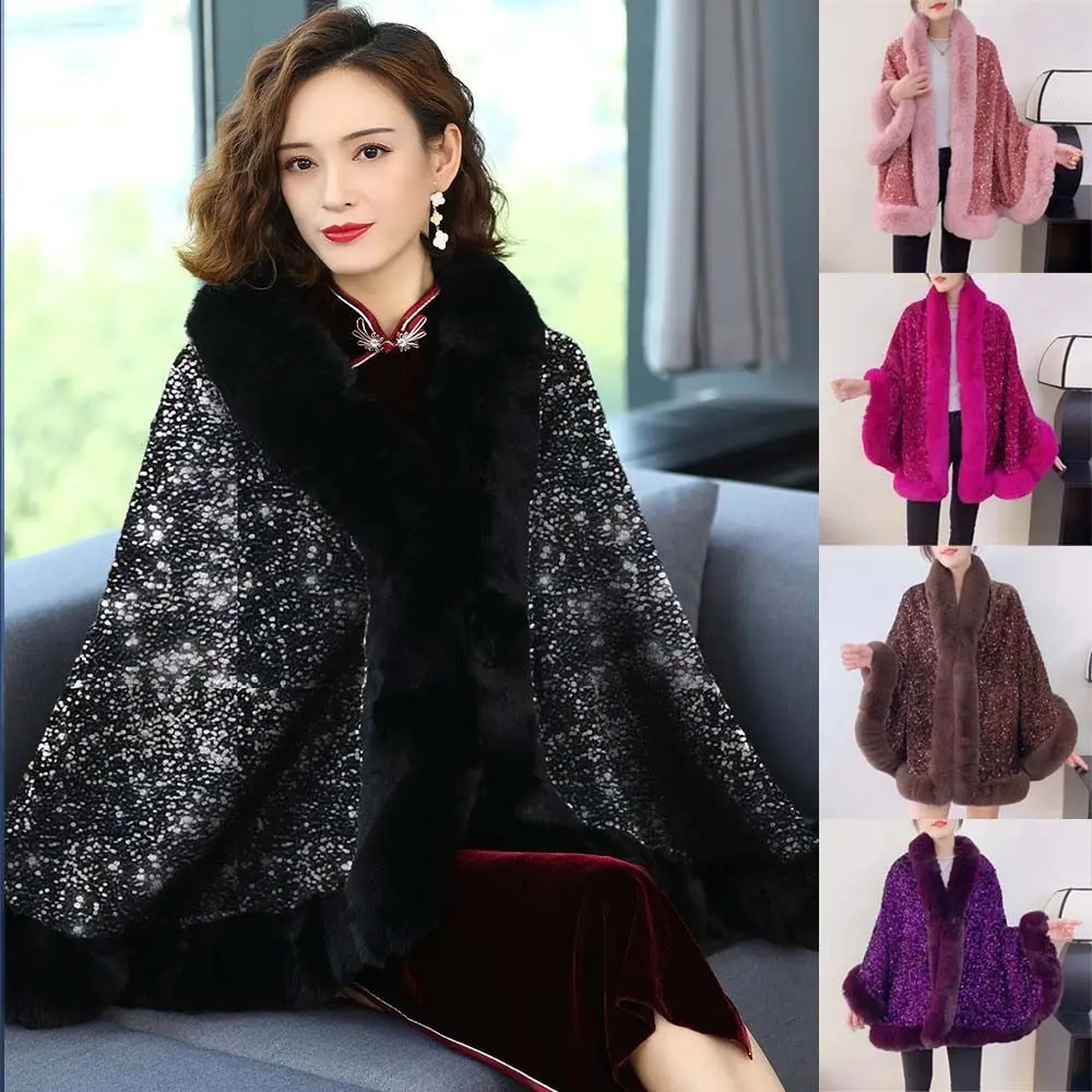 Coat Overlays Autumn Winter Plush Shawl Ethnic Style Warm Thicken Cardigan Artificial Wool Striped Cape Cloak Outer