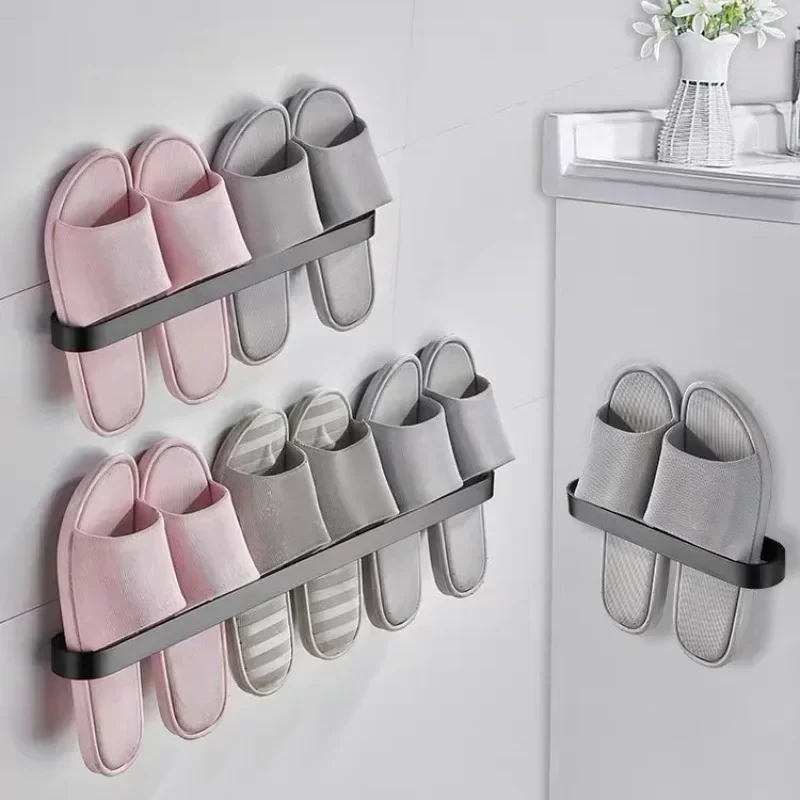 1pc High-class Aluminum Slipper Rack Wall Mount Bathroom Bedroom Shoe Hanging Holder Toilet Wall Door Towel Storage Shelf