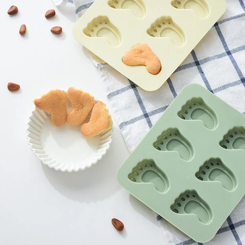 6 Cavities Baby Feet Shape Fondant Mold Silicone DIY Muffin Chocolate Cake Biscuit Jelly Soap Mould,Beige