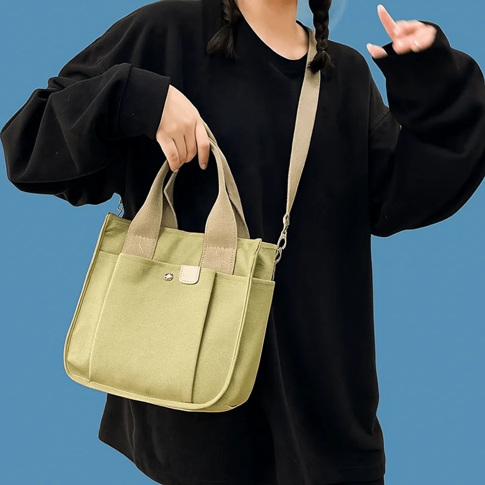 

Multi-pocket Japanese Style Crossbody Bag Zipper Handheld Canvas Shoulder Bag Large Capacity Mommy Bag Solid Color Tote Bag