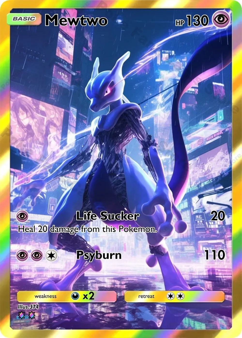 5Pcs PTCG Cards Mewtwo PTCG Holographic Rare Collection Cards Mewtwo Creativity Game Anime Shining Mewtwo PTCG Cards Gift