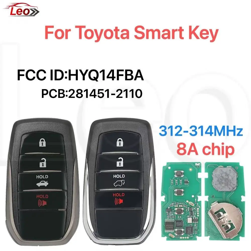

Ключ для автомобиля Toyota Land Cruiser 2018-2019, 4 кнопки, плата: 281451-2110, P4:88, 312-314 МГц, чип 8A, Leo FCC ID: HYQ14FBA