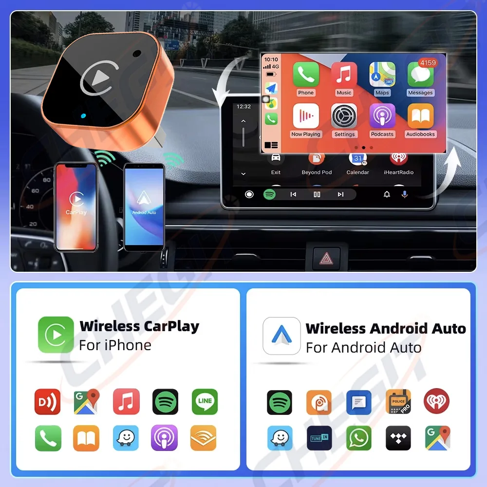 2 in1 Wireless Carplay Adapter for iPhone & Android Wired to Wireless AI Box USB Connection For Volvo Benz Mg Kia Chery VW view 3