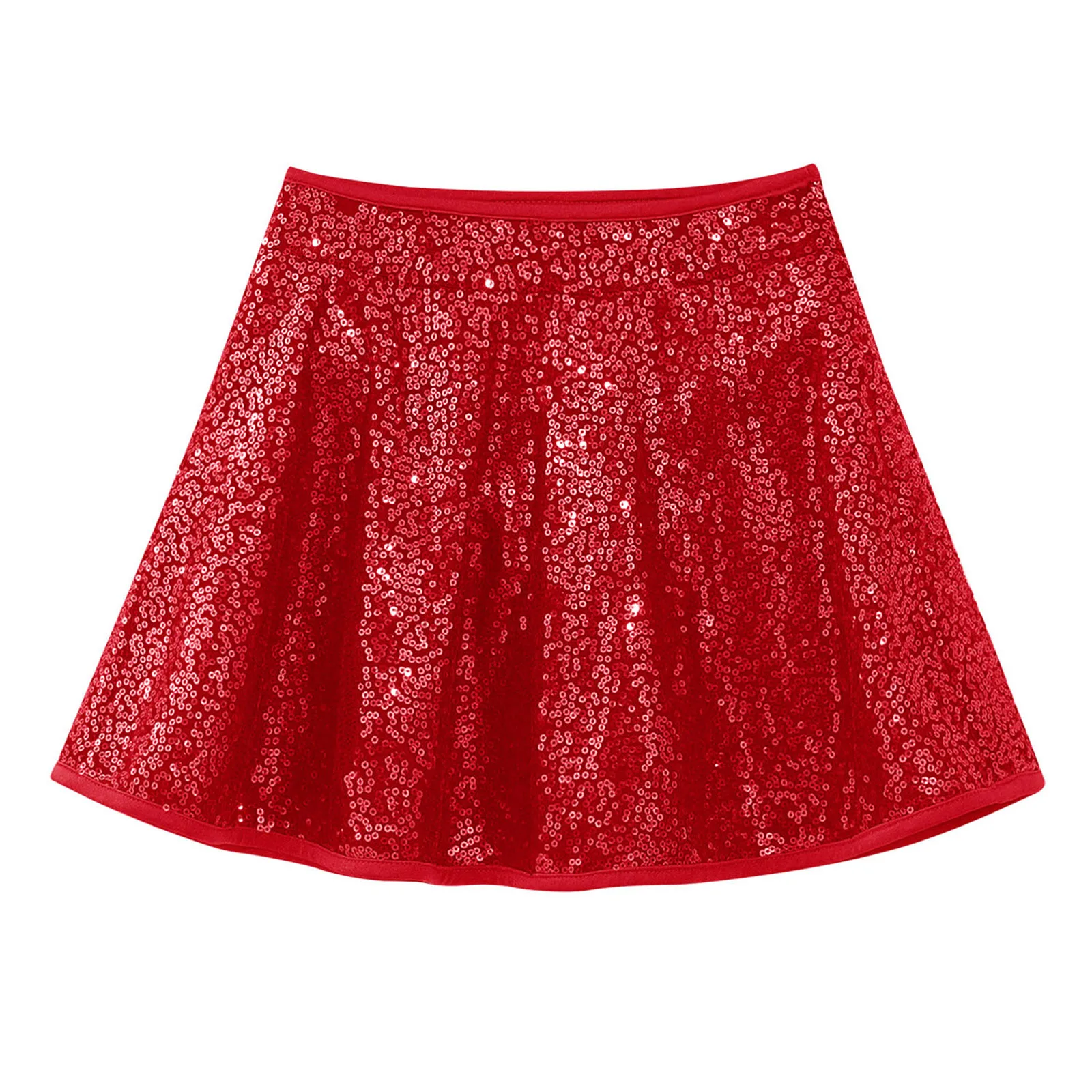 Kids Girls Gymnastics Dance Skirt Shiny Sequins Adorned Stretchy Waistband Built-in Briefs Dance Skirt for Latin Jazz Show