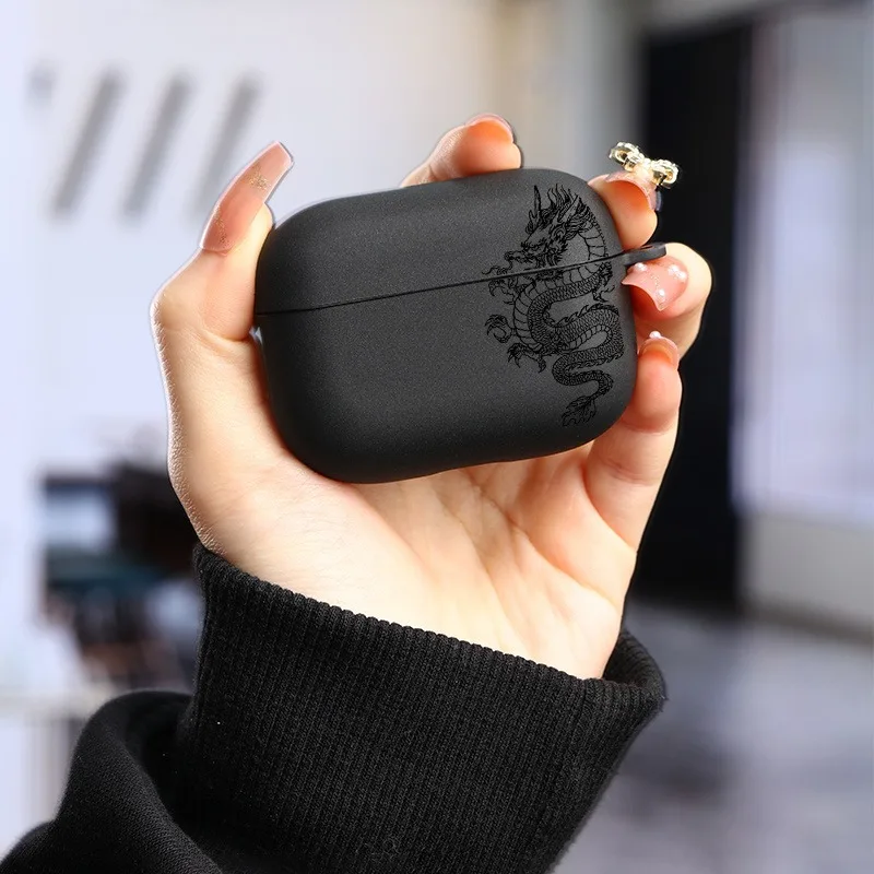 Casing Earphone Desain Naga untuk AirPods Pro/Pro2 Penutup Bluetooth Nirkabel TPU untuk Pelindung AirPods 3/4 dengan Casing Gantungan Kunci