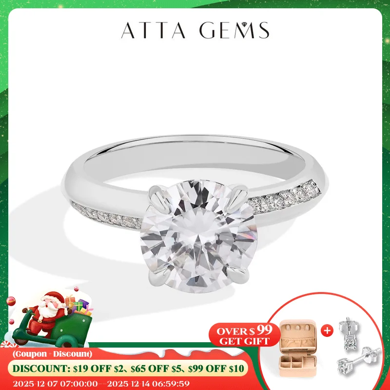 

ATTAGEMS 2024 Round Cut 3CT Moissanite Ring for Women Pass Diamond Test 925 Sterling Silver Engagement Wedding Solitaire Jewelry