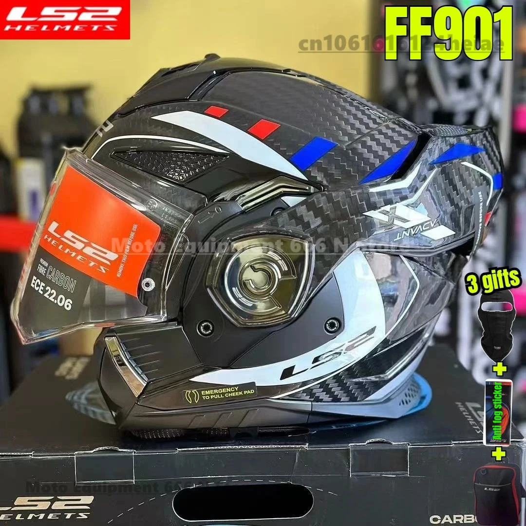 

LS2 FF901 Motorcycle Helmet Advant X Carbon Fiber Flip Up Helmet Dual Lens ff901 Capacete Cascos Para Motocross Racing Helmet
