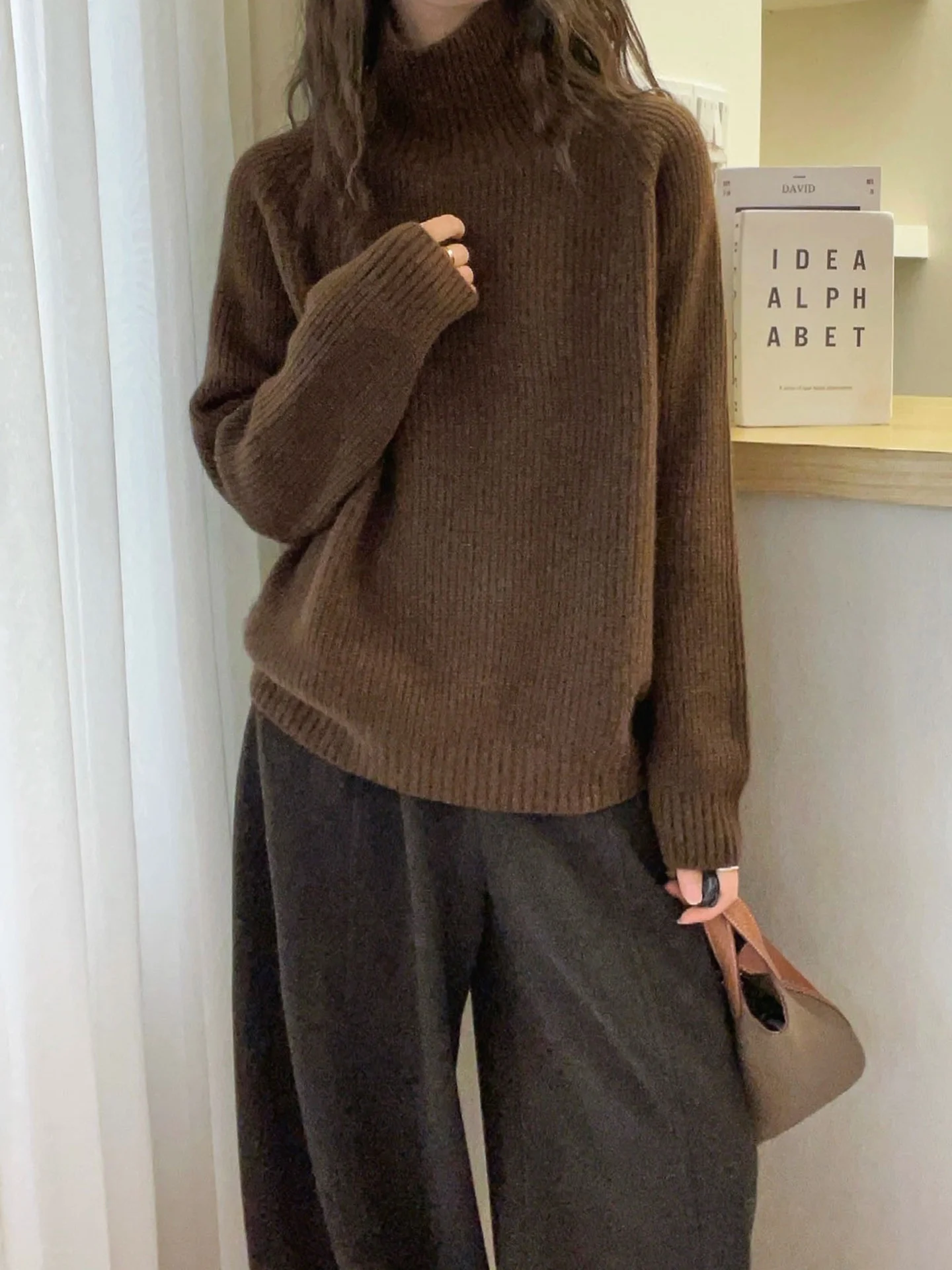 Sli Retro Gestrickte Lange Sve Weiche Reine Farbe Winter Pullover Casual Vielseitige Koreanische Sle Bequeme Lose Fit Top