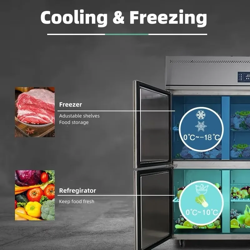 Commercial Freezers Two-Door Stainless Steel Upright Freezer Upright Refrigerator Restaurant Refrigeration Equipment