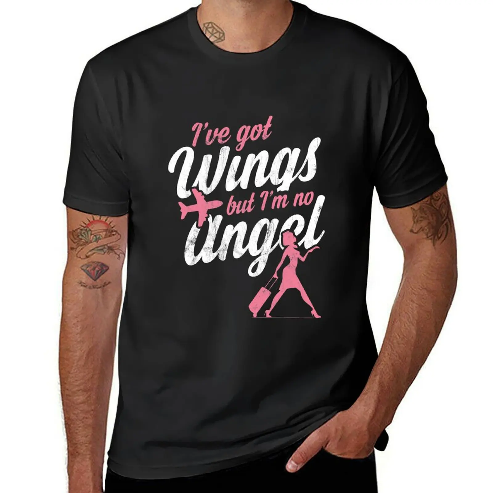 I'Ve Got Wings But I'M No Angel Funny Stewardess Pun T-Shirt boys whites blacks mens funny t shirts