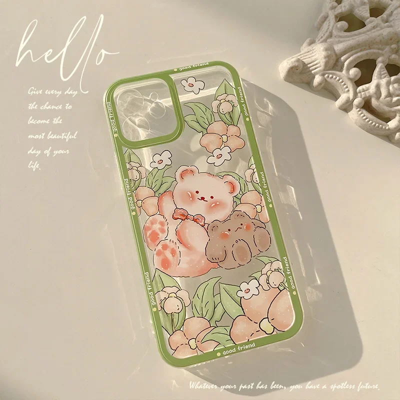 Sweet Garden bear friends Shockproof Phone Case For iPhone 15 14 Plus 15 14 13 12 11 Pro Xs Max Xr Protection Case Cute Cover