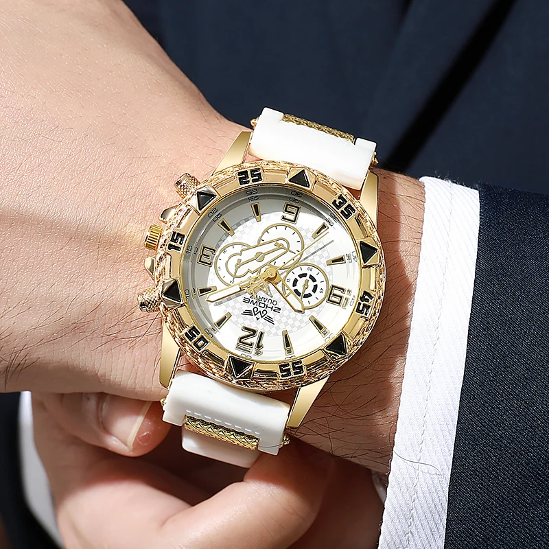 Três Eye Mixed Bar Scale Dial, Refinado Silicone Quartz Watch, Negócio Elegante