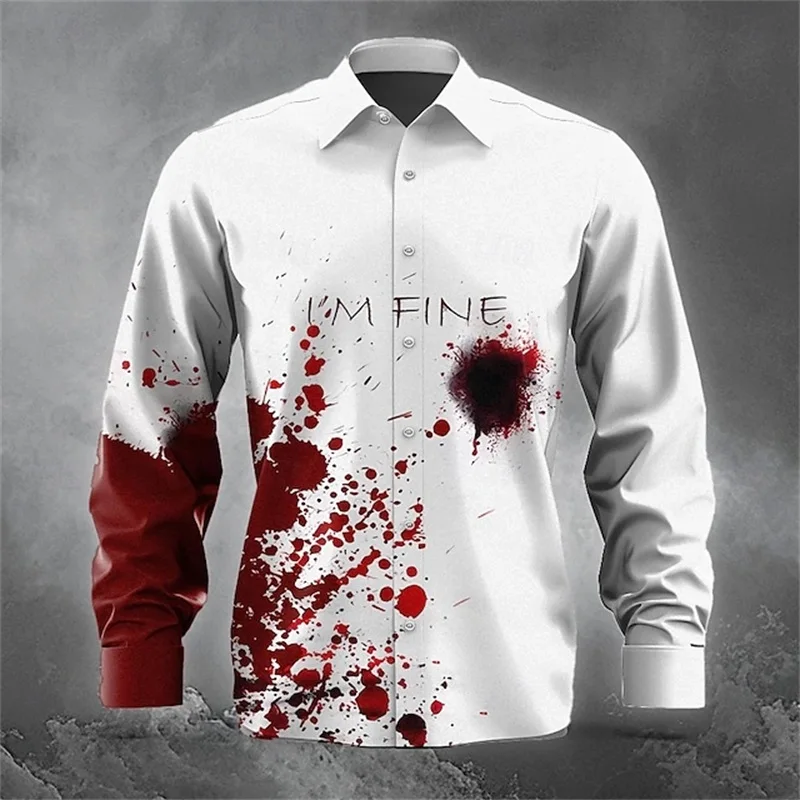Halloween Horror Button Up Long Sleeve Shirts For Men 3D Print Skull Casual Shirts Clothes Mens Oversized Tee Shirt Ropa Hombre