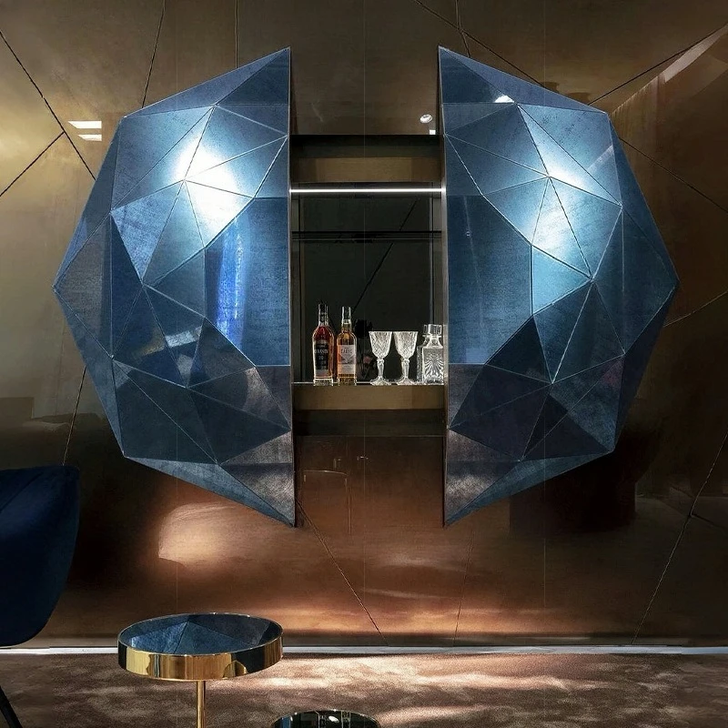 

Italian wall-mounted diamond light luxury high-end creative suspended glass decorative cabinet