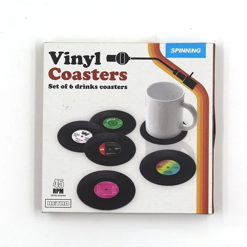 Retro Vinyl Record Coaster Cup Mat Plastic Record Cup Mat Mug Coaster Pad 1/2/4/6pcs Heat-resistant Non Slip Hot Drink Holder