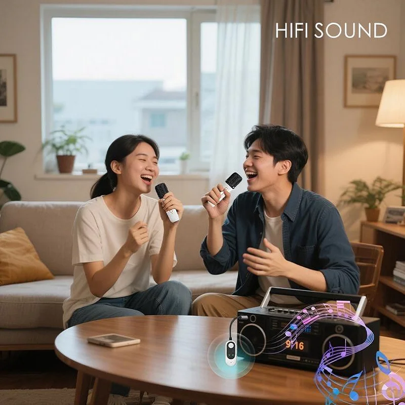 Microfono per karaoke wireless con cambio vocale con connettore per altoparlante per dispositivo Bluetooth da 3,5 mm - Macchina da canto portatile per auto/casole