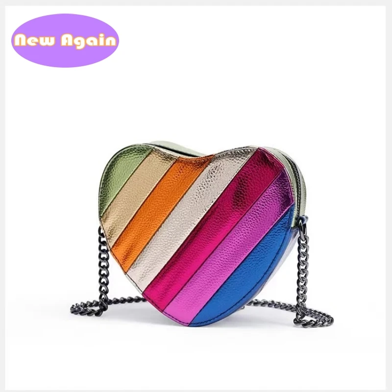 Woman's Rainbow Color Crossbody bags Girls Cool Block Heart Shape Shoulder Bags Teenagers Punk Crossbody Bag money pouch NA284