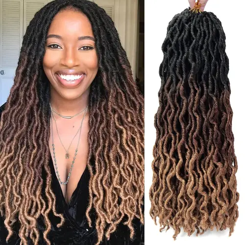 Imagen 1 del producto 18/24 pulgadas diosa Faux locs pelo de ganchillo 6 paquetes/lote suave gitanio Locs ondulado Crochet trenzas rastas 3 tonos rizado ondulado sintético