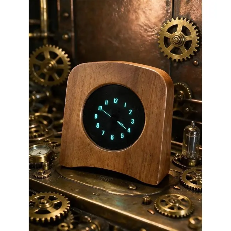 ABDJ-Mini Aluminum Alloy VFD Pointer-Type Vacuum Fluorescent Clock Desktop DC 5V DC Power Supply Compatible Wi-Fi Enabled