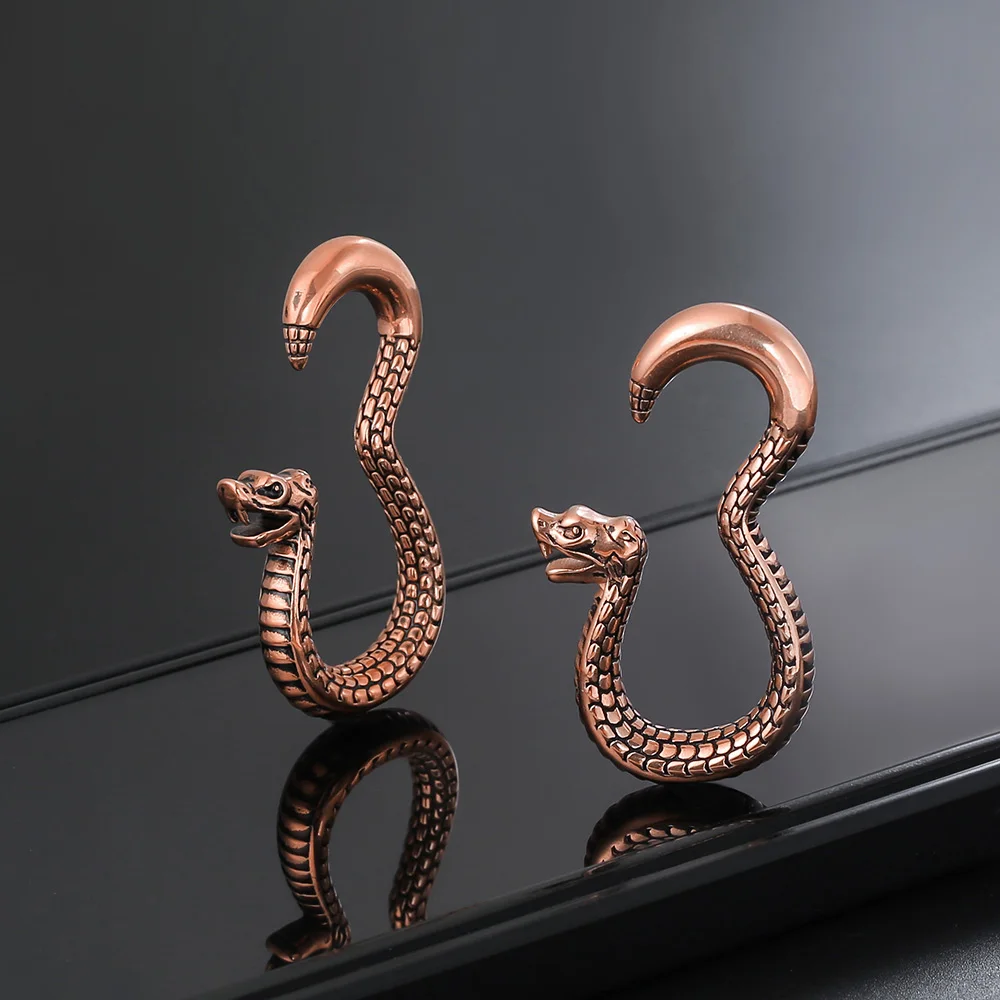 Giga 2pcs Snake Design Ear Hook Expander 2g(6mm) Punk Stainless Steel Hanger Earlobe Stretcher Gauges Body Piercing Jewelry