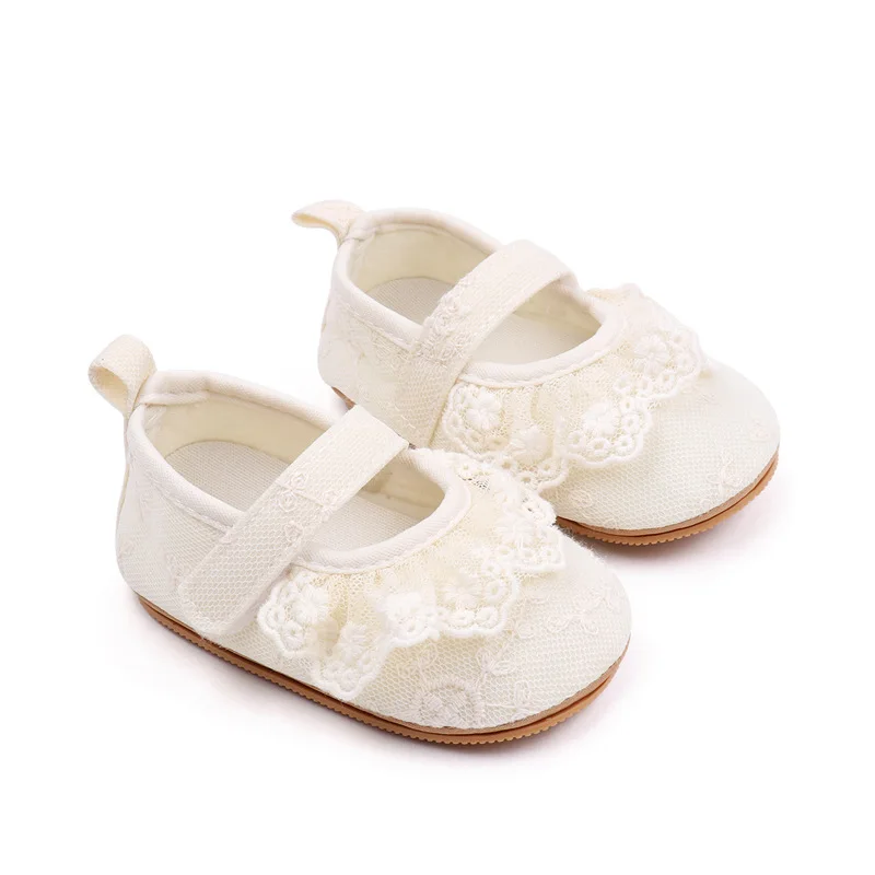 0-18M Newborn Baby Girls Flats Ruffle Lace Princess Dress Shoes Non-Slip Crib Shoes Sneakers for Infants