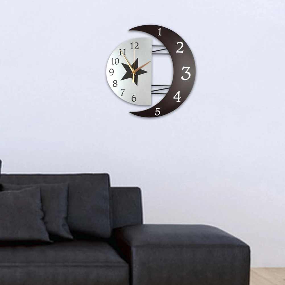 

1pc Artistic Moon Shape Wall Clock Decorative Silent Creative Hanging Quartz Clock Bedroom Living Room Decor Black
