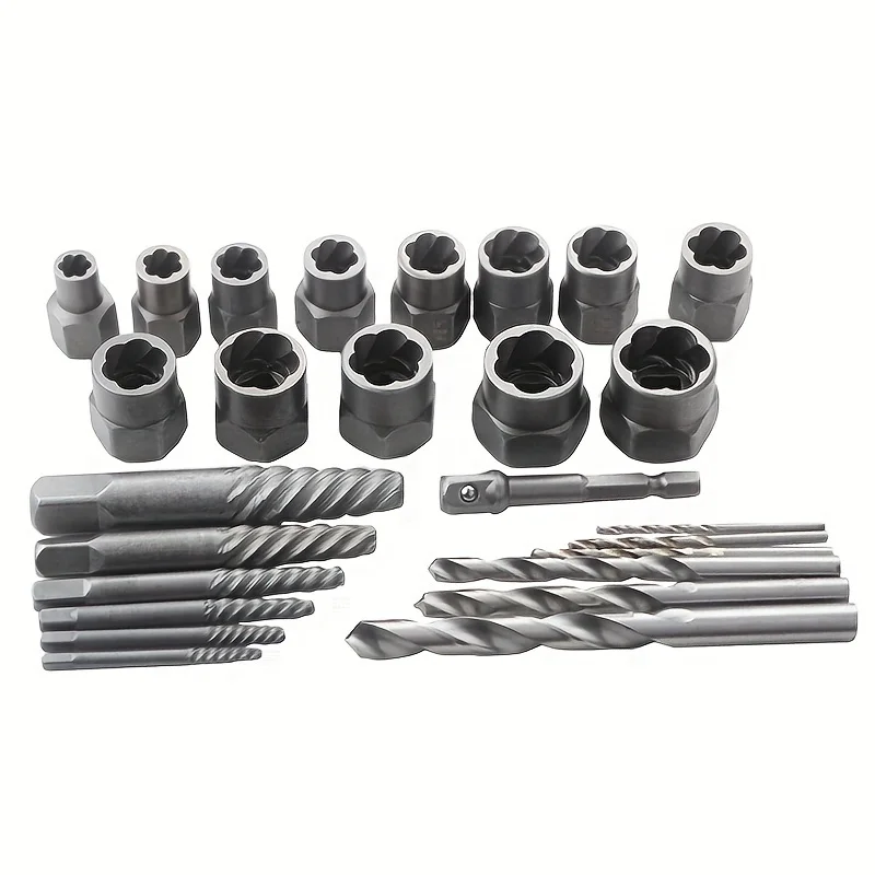 26pcs Set Broken Nut Extractor Extraction Hex Screw Tool Socket BoltNail Nut Broken Wire Extractor