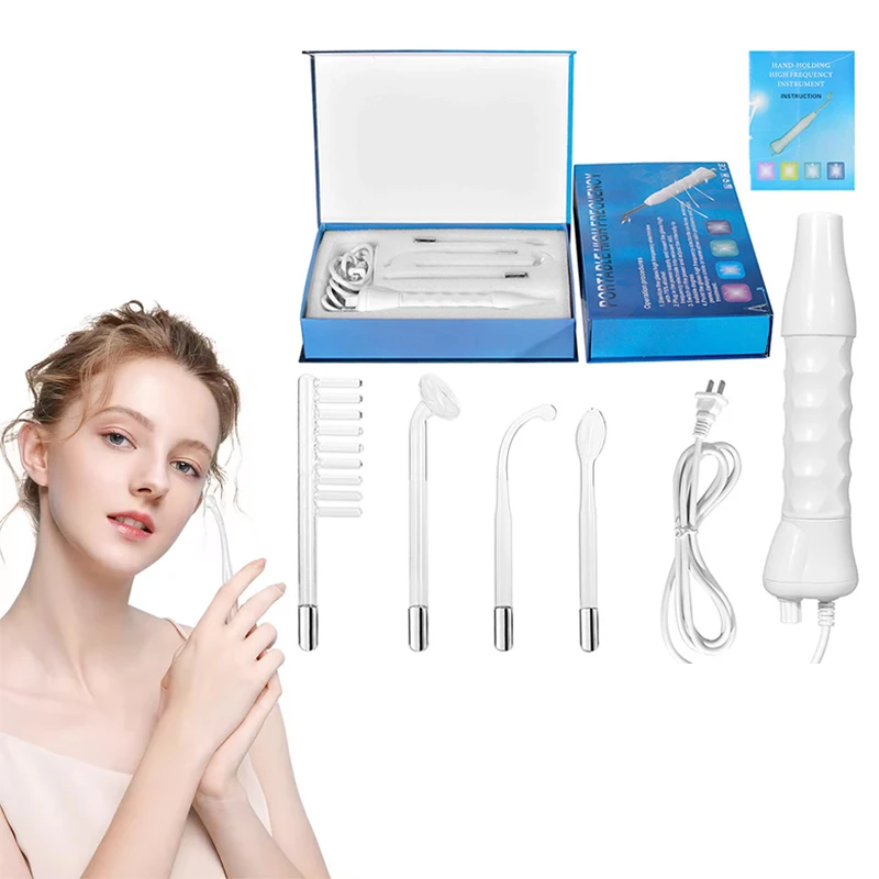 

4 в 1, высокочастотная палочка для лица, портативная электротерапевтическая стеклянная трубка, электродная терапевтическая палочка для лица, уход за лицом, средство для удаления пятен от прыщей