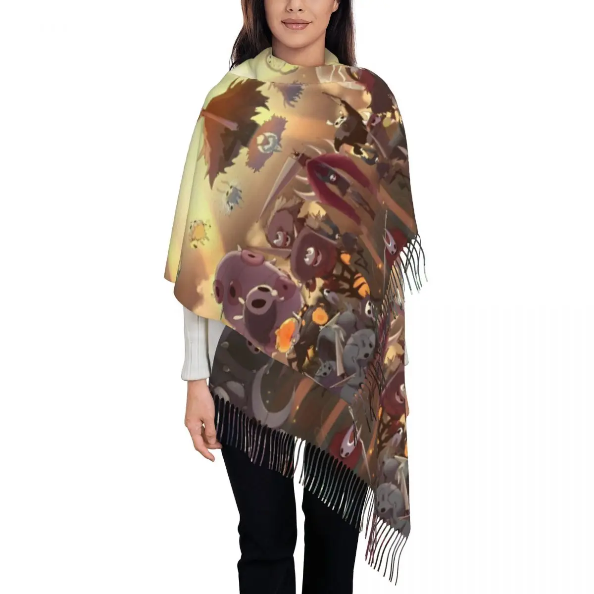 

Эстетический шарф Hollow Knight для женщин, зима-осень, шаль из пашмины, большие шарфы для приключений, большие шарфы с кисточкой для женщин