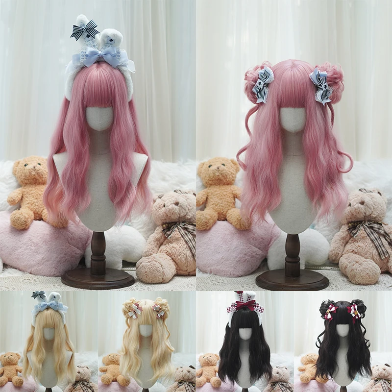 

Парик с вьющимися двойными хвостиками в стиле Лолиты | Термостойкие синтетические волосы с челкой для косплея, Хэллоуина, аниме, тематической части