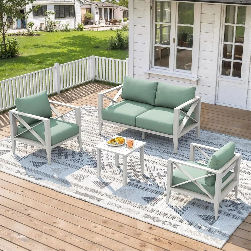 

6-Piece White Outdoor Patio Furniture Set with Coffee Table, Deep Seating, Rust-Resistant for Backyard, Deck, Balcony