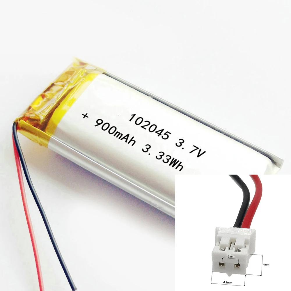 3.7V 900Mah 102045 Li-Ion Li-Polymer Li Battery 2.0 JST 2Pin For MP3 DVD TABLET POWER BANK CAMERA GPS MP4 CHARGING POWER