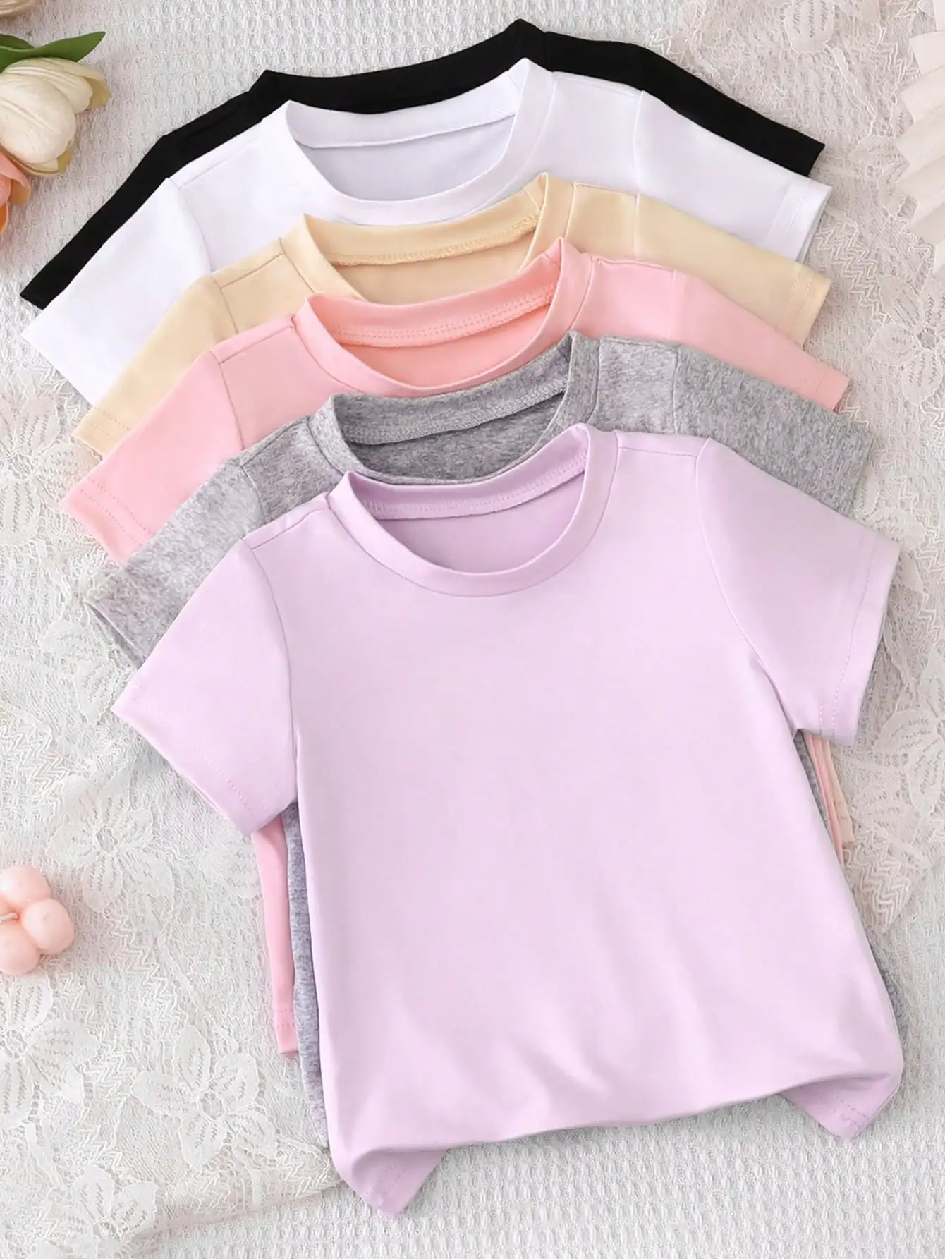 

6-Pack Kids Solid Color Loose Short Sleeve T-Shirts for Spring Summer