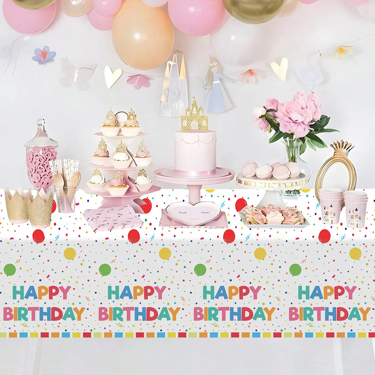 1 szt. Jednorazowy obrus balon kolorowe kropki przyjęcie urodzinowe nakrycie stołu dla dzieci urodziny Baby Shower Party Decor Supplies