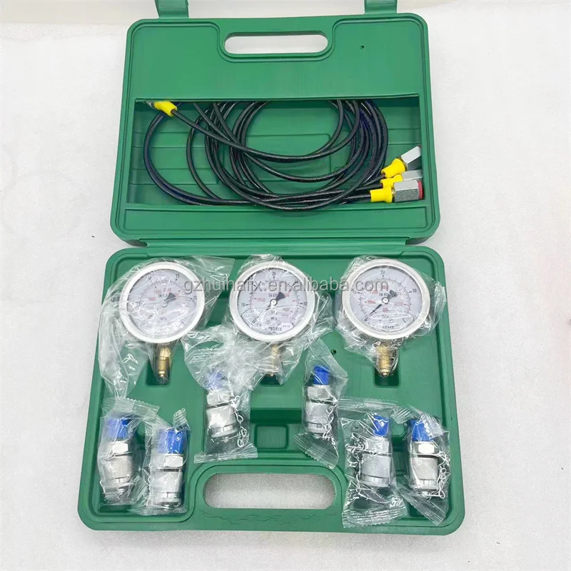 

Excavator Hydraulic Pressure Meauring Device Hydraulic Pressure Gauge Kit with 6 Test Couplings 3 Pressure Gauges 3 Test Hose