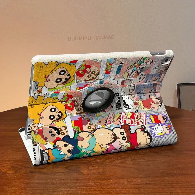 Crayon Shin-Chan Ipad Swivel Leather Case Cartoon Pro2025 11 Air7 8 Cover Pu Ipad Case Anime Kawaii Anti-Fall Cute Girls Gift