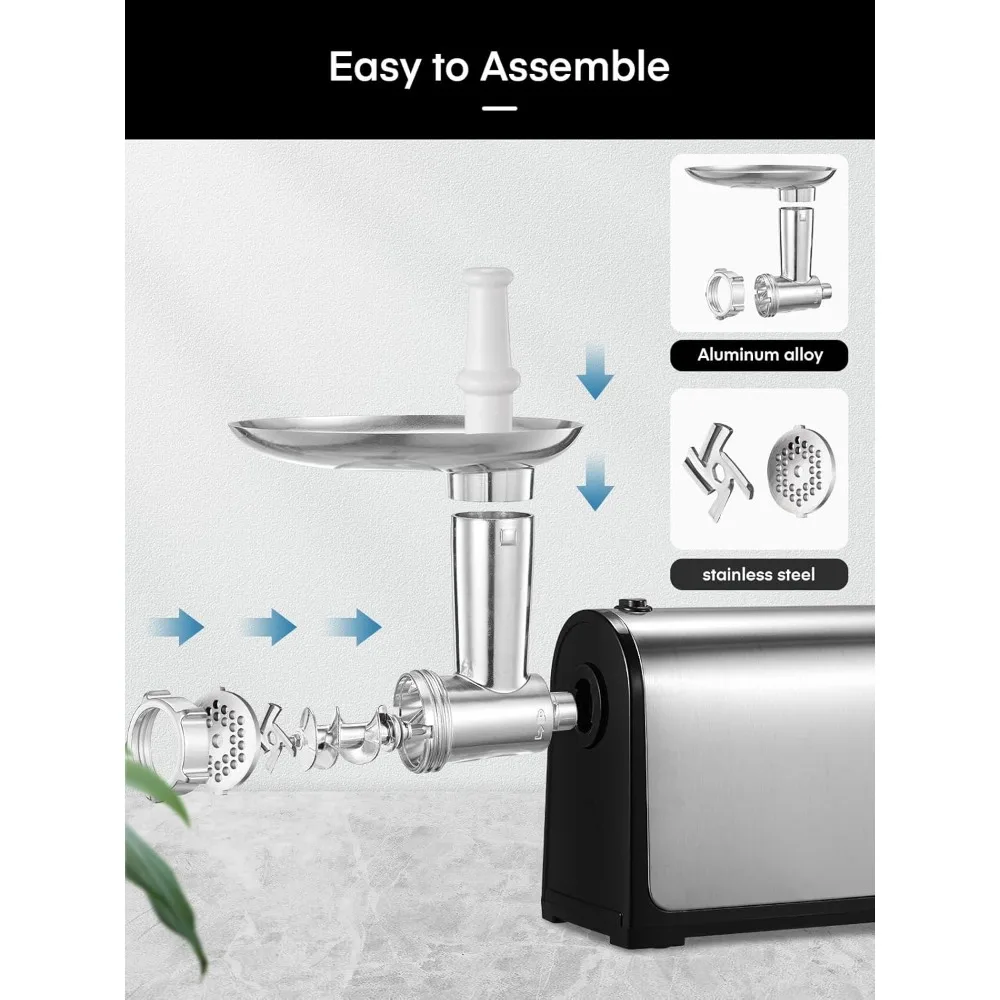 เครื่องบดเนื้อไฟฟ้า,เครื่องบดเนื้อสูงสุด 3200W สําหรับใช้ในบ้าน,เครื่องบดเนื้อสําหรับงานหนัก 3 ใน 1 พร้อมใบมีด 2 ใบและ 3 แผ่น,ไส้กรอก