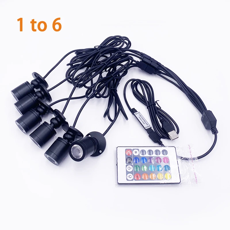 RGB-LED-Strahler, USB, 5 V, dimmbar, Farbe, Mini-Deckenstrahler, 1 W, 3 W, Schaufenstermuster, Schaufensterlicht, Raumdekoration, 1 bis 4 Fernbedienungsset – Detail 12