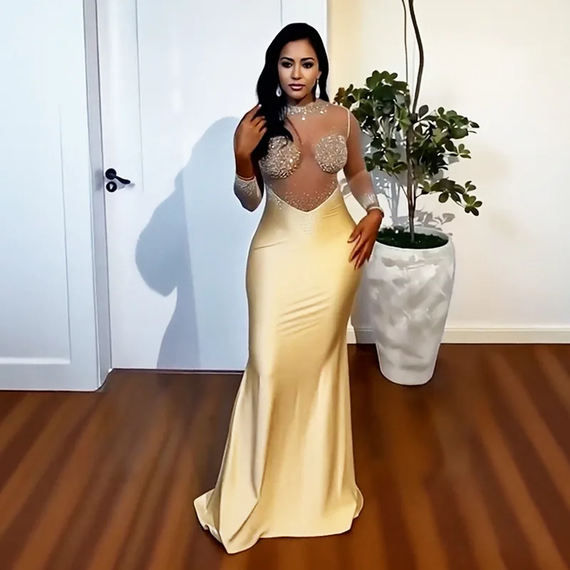 

Осеннее элегантное африканское сетчатое платье с длинными рукавами, сексуальное вечернее платье больших размеров, длинное платье макси, наряды, Дашики, африканская одежда