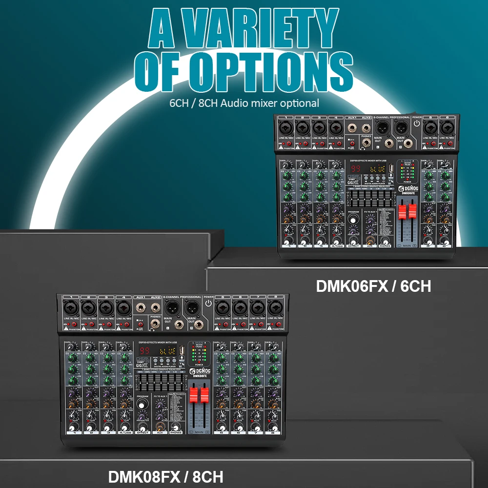 المهنية 8 قناة جهاز مزج الصوت DGNOG DMK08FX DJ وحدة خلط الصوت مع 48 فولت الطاقة الوهمية بلوتوث USB لاستوديو الكاريوكي