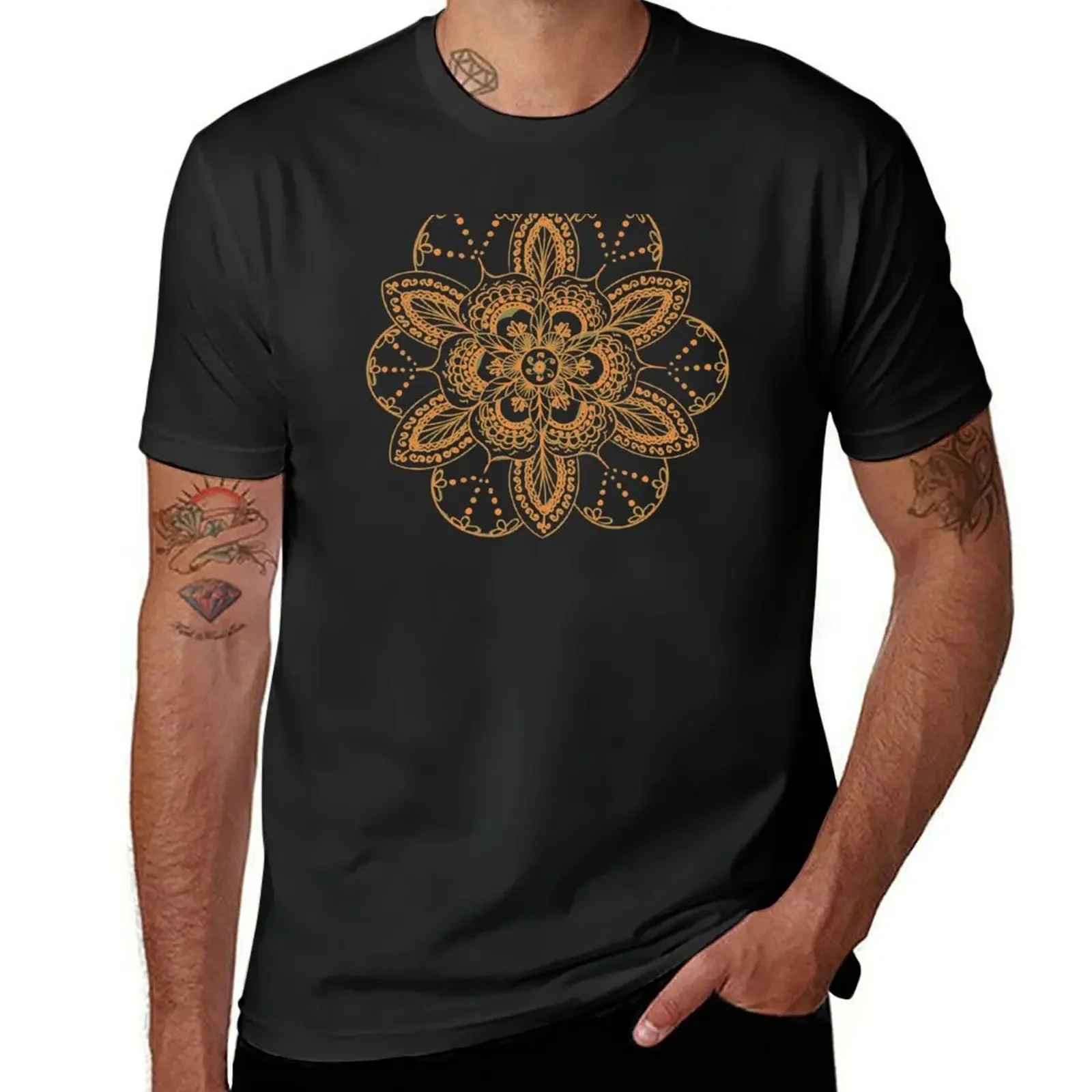 

Orange mandala flower on tilt-shifted Gold Coast night lights photo T-Shirt vintage clothes custom t-shirts tshirts for men