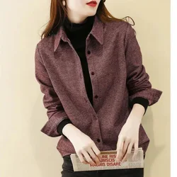 Fashion Spliced Button Houndstooth Shirts Women's Clothing 2023 Autumn Winter New Loose Elegant Tops All-match Blouses