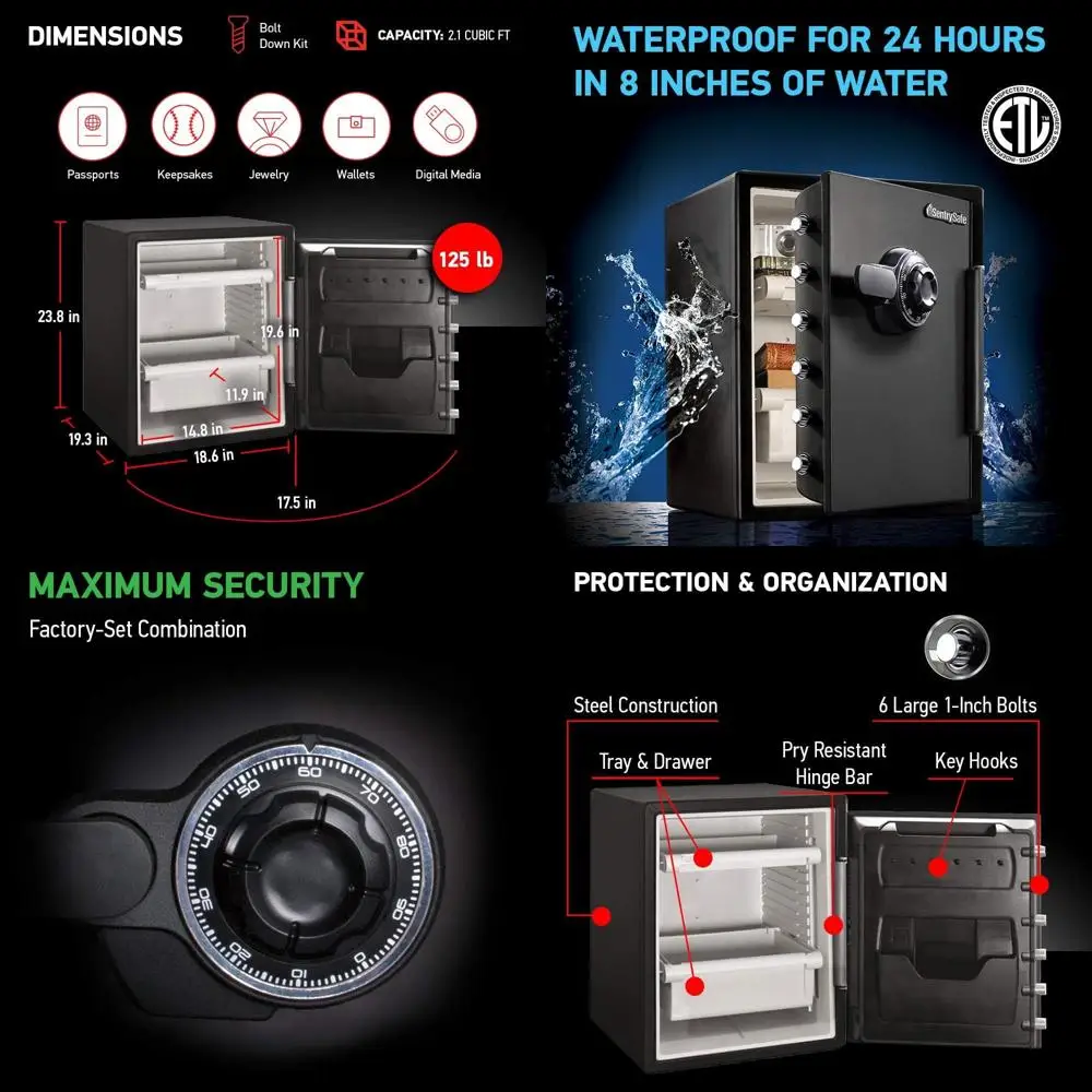 

Водонепроницаемый напольный сейф с кодовым замком для дома или офиса, объем 2,05 куб. футов, модель SW205CWB