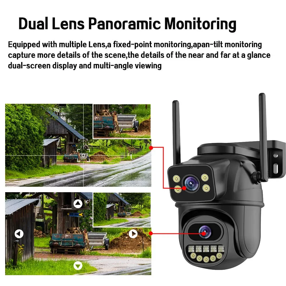4K Dual Lens 10MP WiFi PTZ IP Security Camera Dual Lens Auto Tracking Outdoor Color Night Vision CCTV Video Surveillance Camera