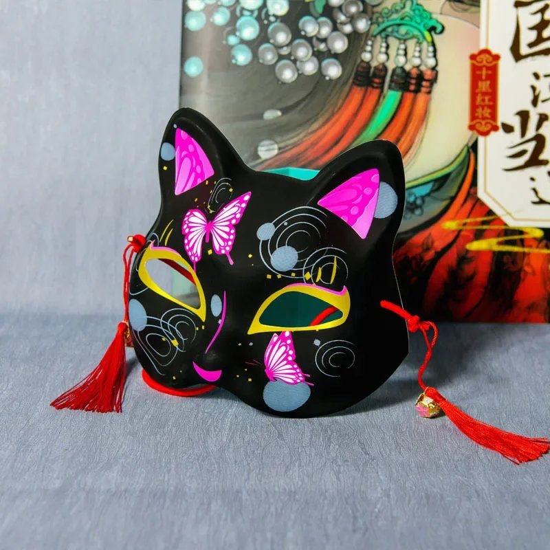 Schwarze Art Cosplay Katze Voll gesichts maske japanische Art dekorative Make-up Maske Kunststoff Tier maske Kostüme Requisiten Zubehör