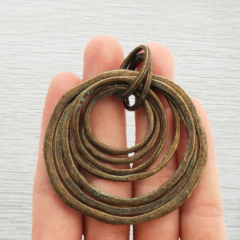 3 x Tibetan Silver/Gold Color Boho Hollow Open Large Round 7 Circles Charms Pendants for Necklace Jewelry Making Findings