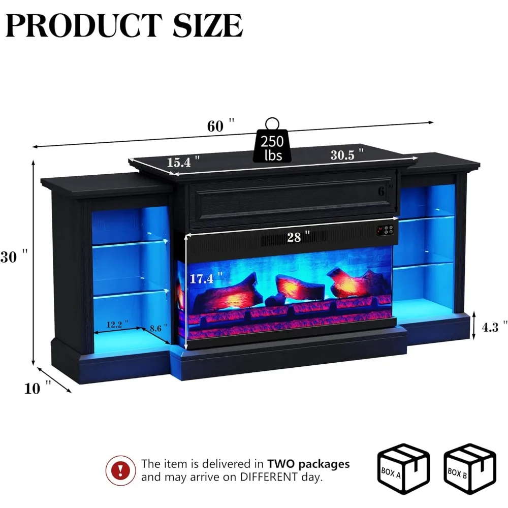 60 مدفأة كهربائية للمزرعة مع رف، حامل تلفزيون مدفأة ثلاثي الجوانب لأجهزة التلفاز حتى 65، طاولة مركز الترفيه #4