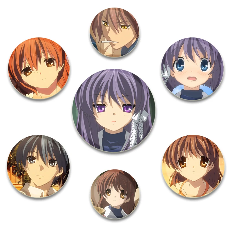 44/58mm Anime CLANNAD Tinplate Soft Button Pins Cartoon Icon Brooches Clothes Decoration Creative Badge Lapel Pin Jewelry Gifts