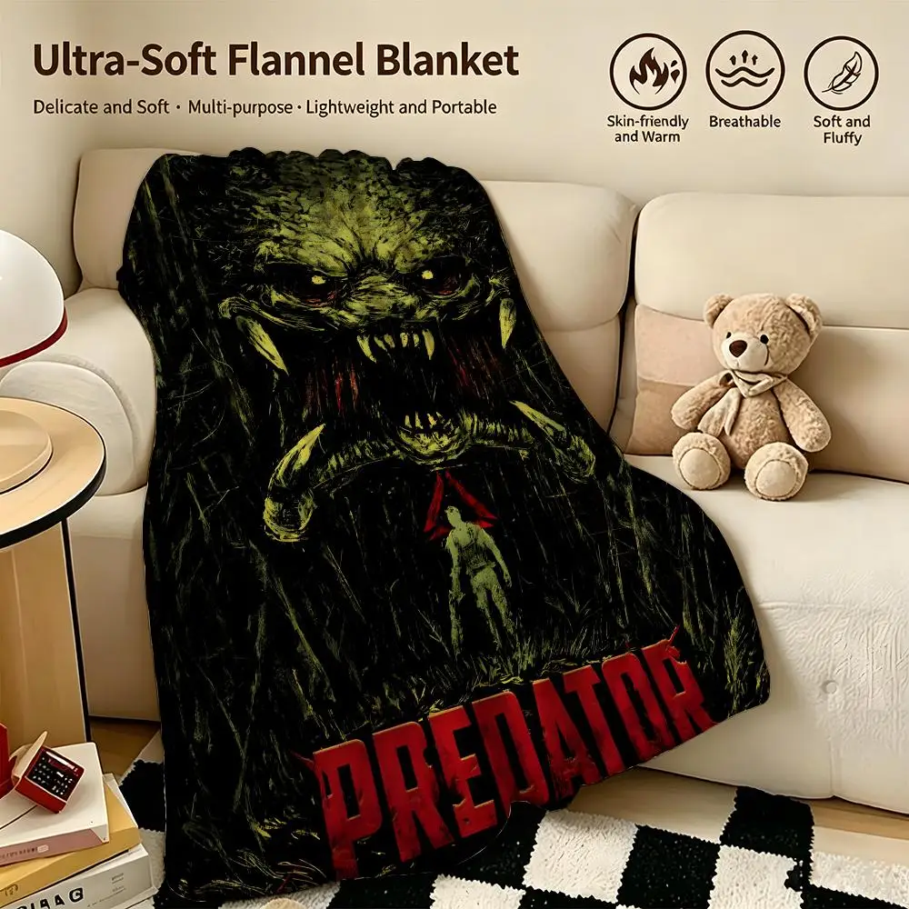 movie P-Predator-r Throw Warm Soft Flannel Blanket, Multi-use for Sofa Bed Camping Travel Nap